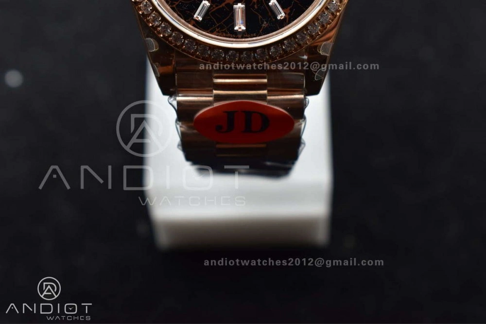 Contemporary DayDate 40 RG JDF 904L Steel Meteorite Dial Crystal Markers On President Bracelet A 708