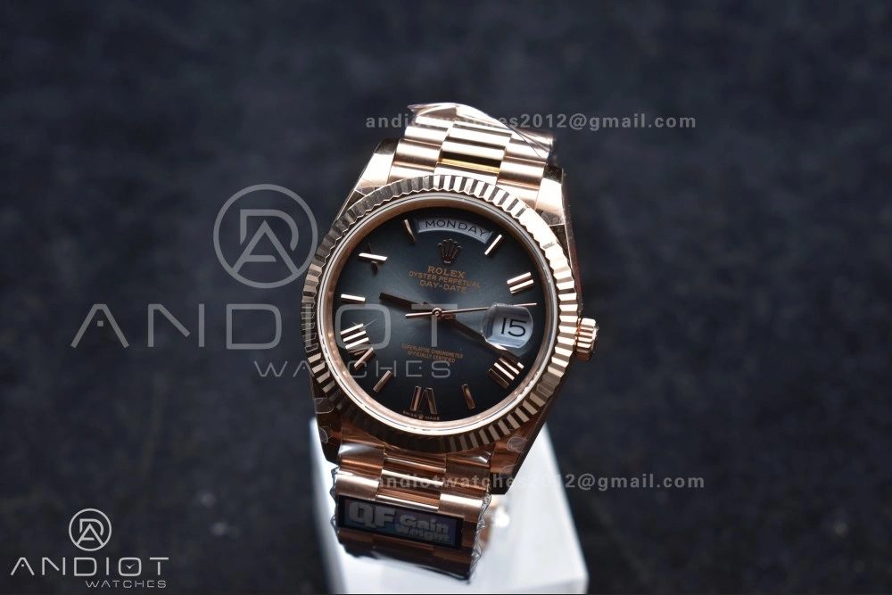 AllSeason DayDate 40 RG QF Best Edition 904L Steel Slate Ombre Dial on President Bracelet A2836 V4 (Gain Weight) 711