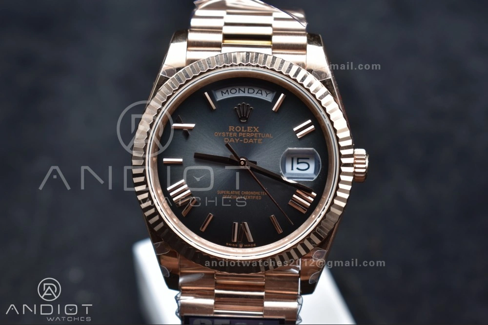 AllSeason DayDate 40 RG QF Best Edition 904L Steel Slate Ombre Dial on President Bracelet A2836 V4 (Gain Weight) 711