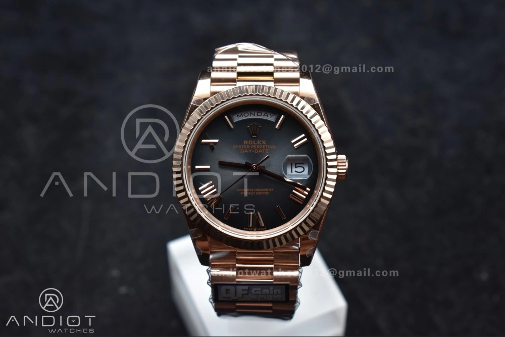 AllSeason DayDate 40 RG QF Best Edition 904L Steel Slate Ombre Dial on President Bracelet A2836 V4 (Gain Weight) 711