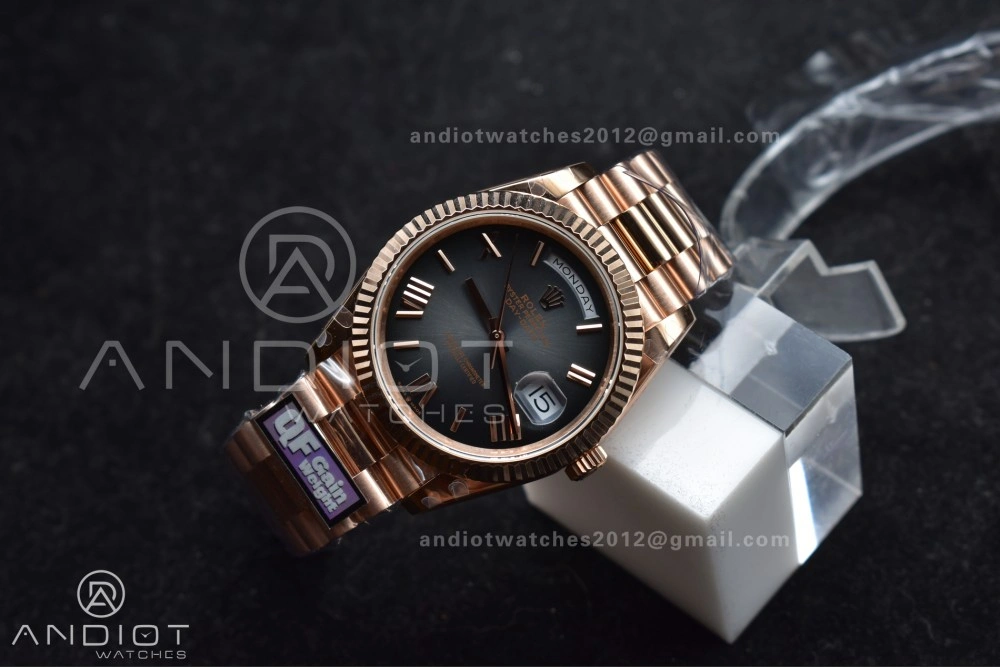 AllSeason DayDate 40 RG QF Best Edition 904L Steel Slate Ombre Dial on President Bracelet A2836 V4 (Gain Weight) 711