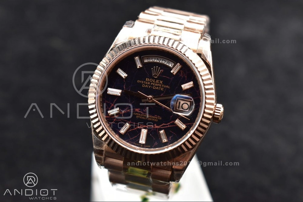 Comfortable DayDate 40 RG TWF 316L Steel Meteorite Dial Crystal Markers on President Bracelet A 402