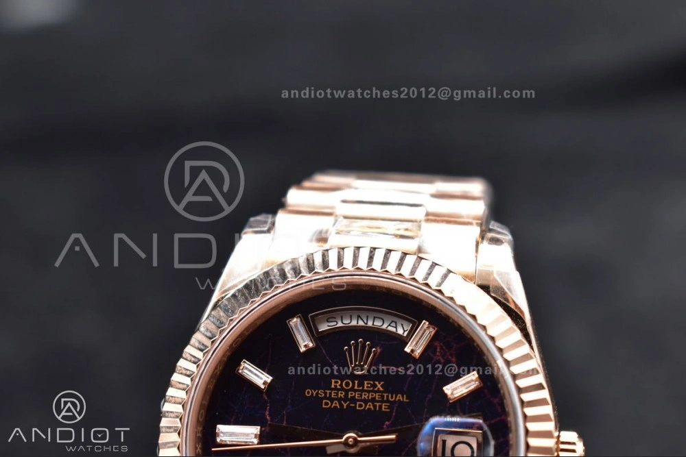 Comfortable DayDate 40 RG TWF 316L Steel Meteorite Dial Crystal Markers on President Bracelet A 402