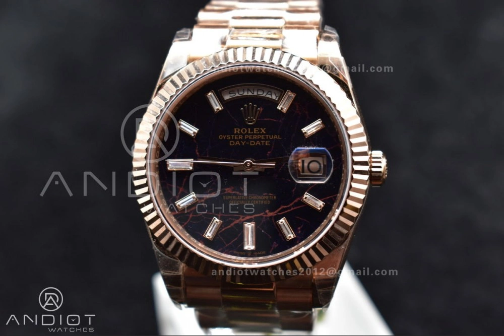 Comfortable DayDate 40 RG TWF 316L Steel Meteorite Dial Crystal Markers on President Bracelet A 402