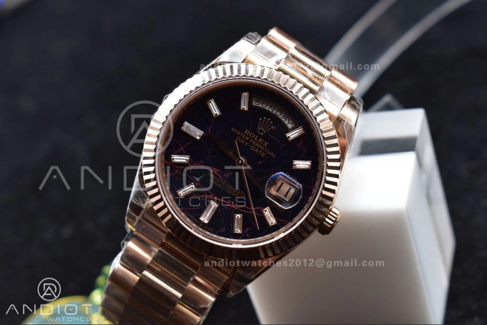 Comfortable DayDate 40 RG TWF 316L Steel Meteorite Dial Crystal Markers on President Bracelet A 402