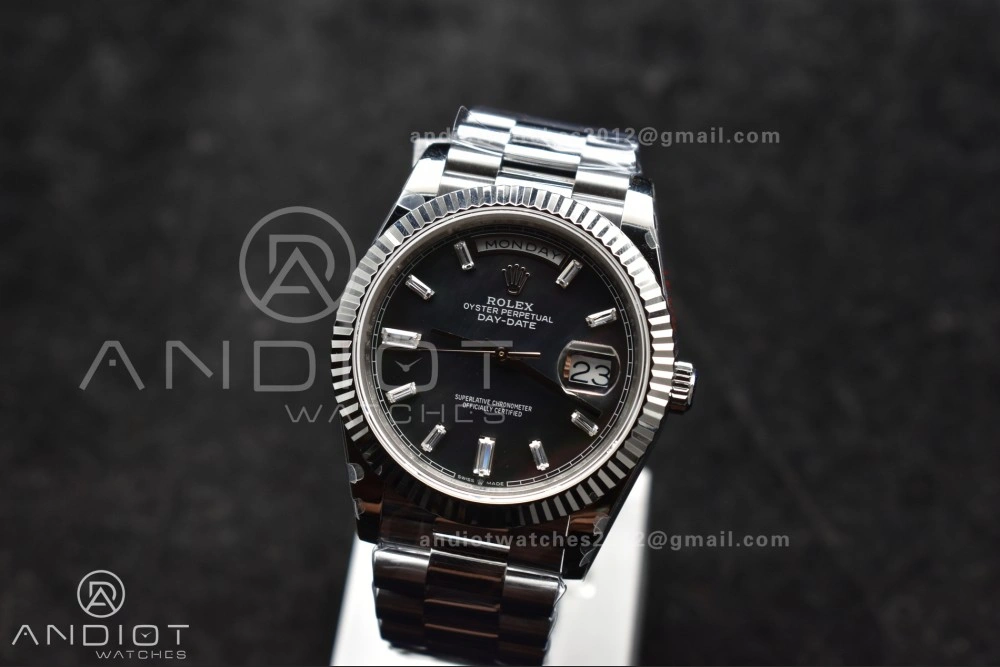 DayDate 40 SS GMF 904L Steel Black Crystal Dial on President Bracelet A2836 V3 (Gain Weight) Original 713