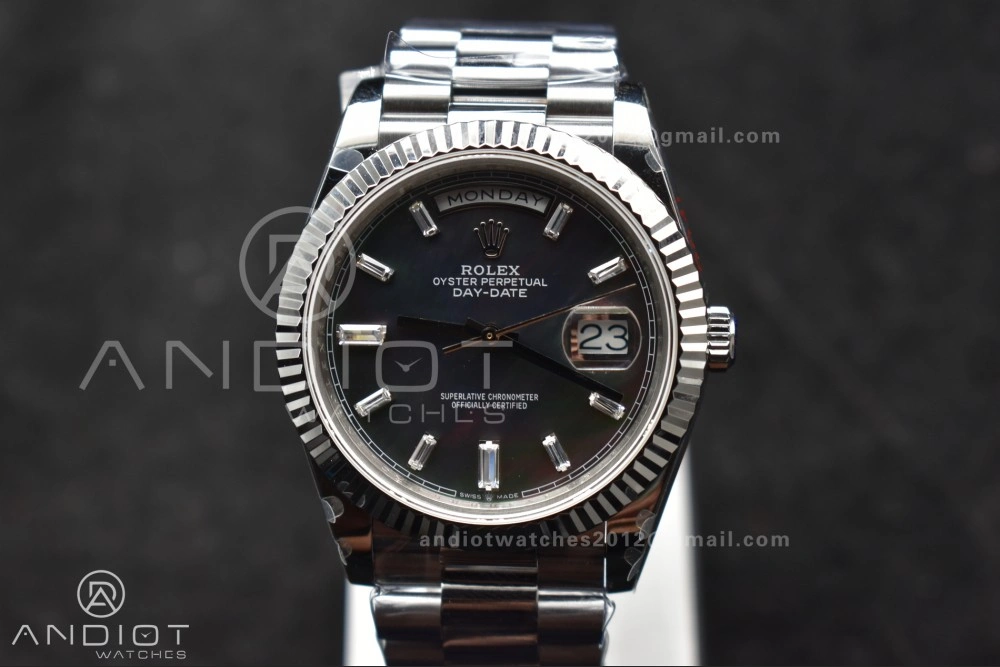 DayDate 40 SS GMF 904L Steel Black Crystal Dial on President Bracelet A2836 V3 (Gain Weight) Original 713