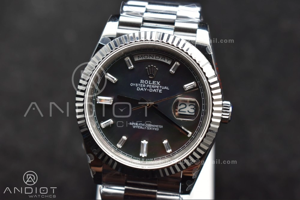 DayDate 40 SS GMF 904L Steel Black Crystal Dial on President Bracelet A2836 V3 (Gain Weight) Original 713