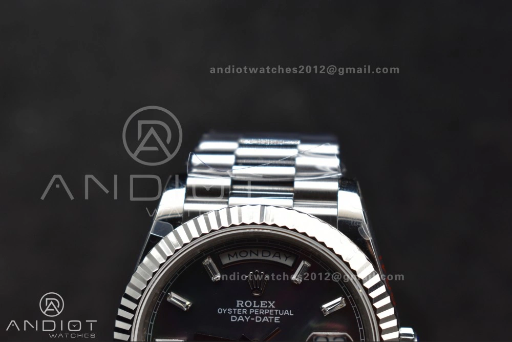 DayDate 40 SS GMF 904L Steel Black Crystal Dial on President Bracelet A2836 V3 (Gain Weight) Original 713