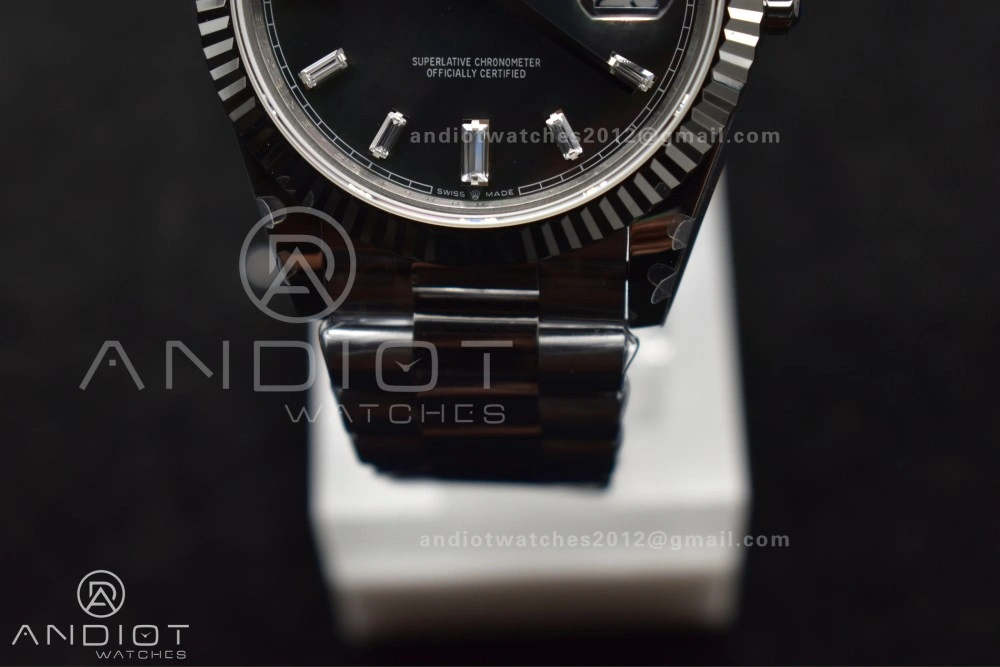 DayDate 40 SS GMF 904L Steel Black Crystal Dial on President Bracelet A2836 V3 (Gain Weight) Original 713