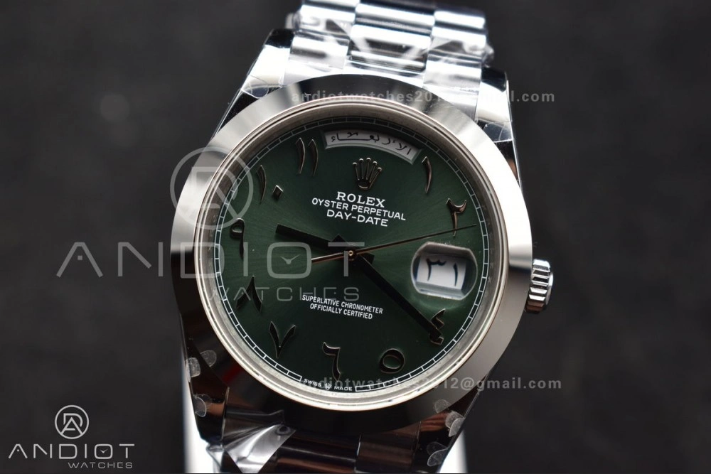 DayDate 40 SS GMF 904L Steel Green Dial Arabic Markers On President Bracelet A HighQuality 707