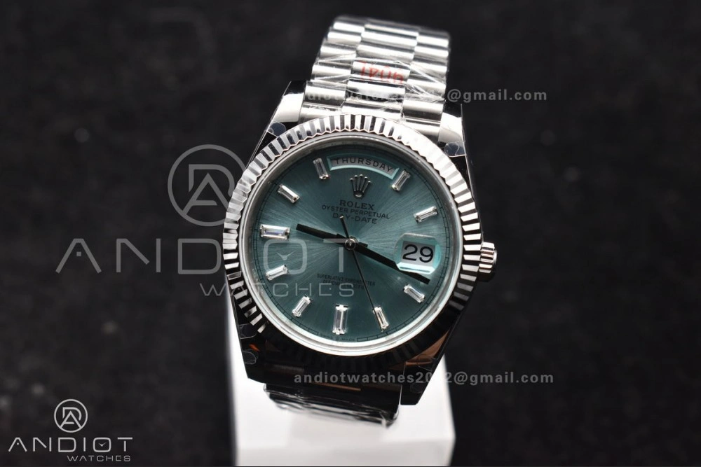 DayDate 40 SS GMF 904L Steel Ice Blue Stick Dial On President Bracelet A3255 V Tailored 714