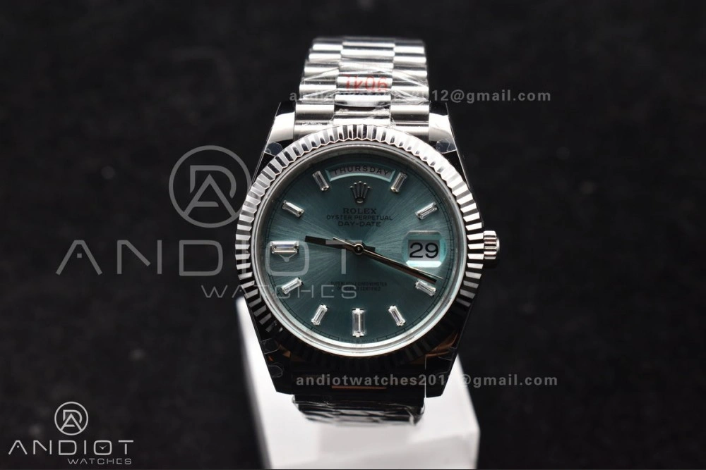 DayDate 40 SS GMF 904L Steel Ice Blue Stick Dial On President Bracelet A3255 V Tailored 714