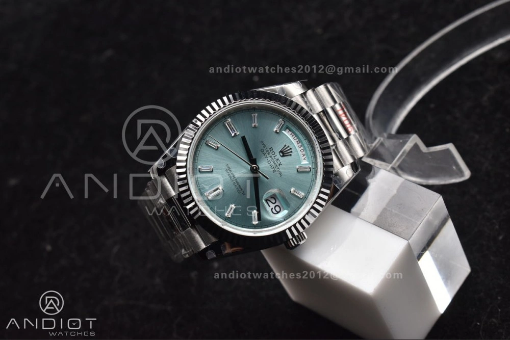 DayDate 40 SS GMF 904L Steel Ice Blue Stick Dial On President Bracelet A3255 V Tailored 714