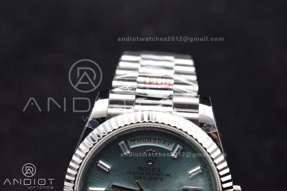 DayDate 40 SS GMF 904L Steel Ice Blue Stick Dial On President Bracelet A3255 V Tailored 714
