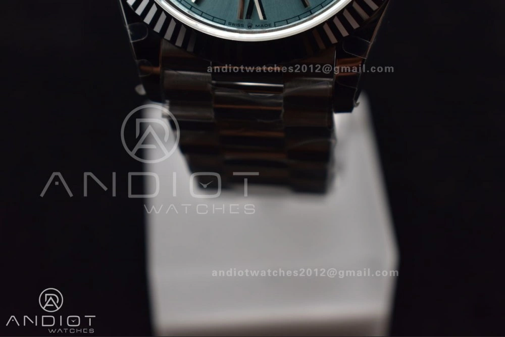 Durable DayDate 40 SS GMF 904L Steel Iced Blue Dial Roman Markers On President Bracelet A3255 V 715