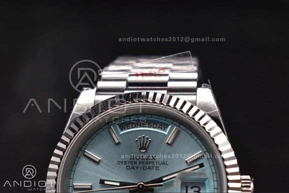 Bright DayDate 40 SS GMF Gain Weight Ice Blue Stick Dial on President Bracelet A 716