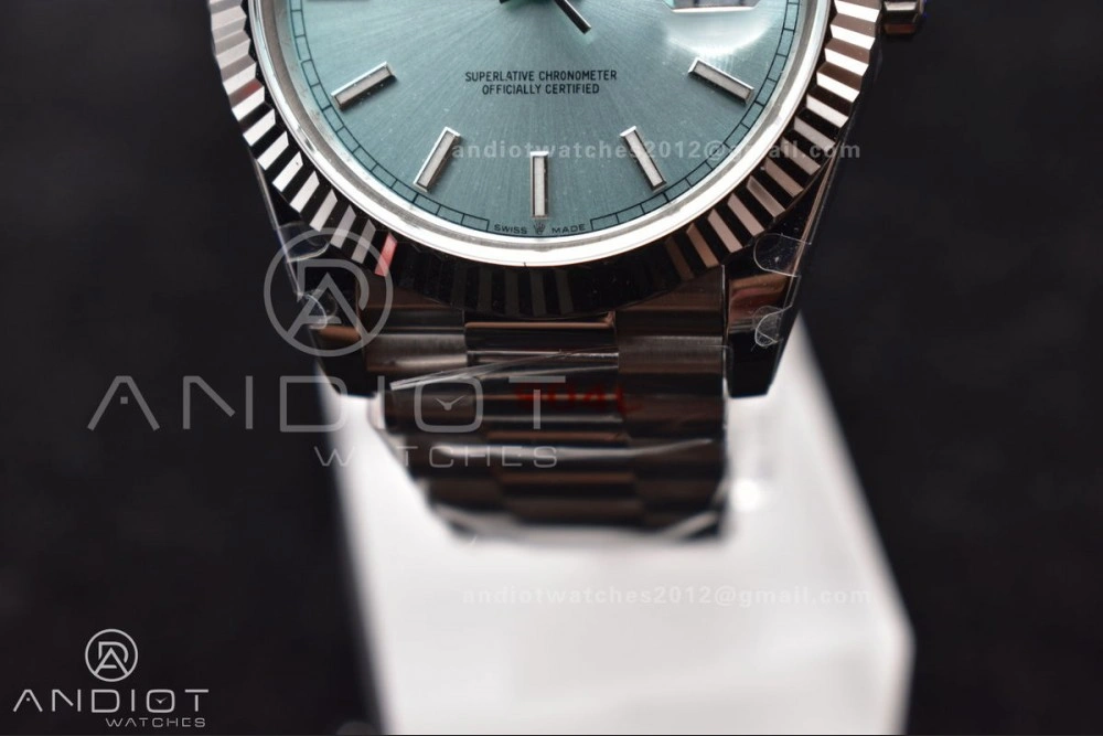 Bright DayDate 40 SS GMF Gain Weight Ice Blue Stick Dial on President Bracelet A 716