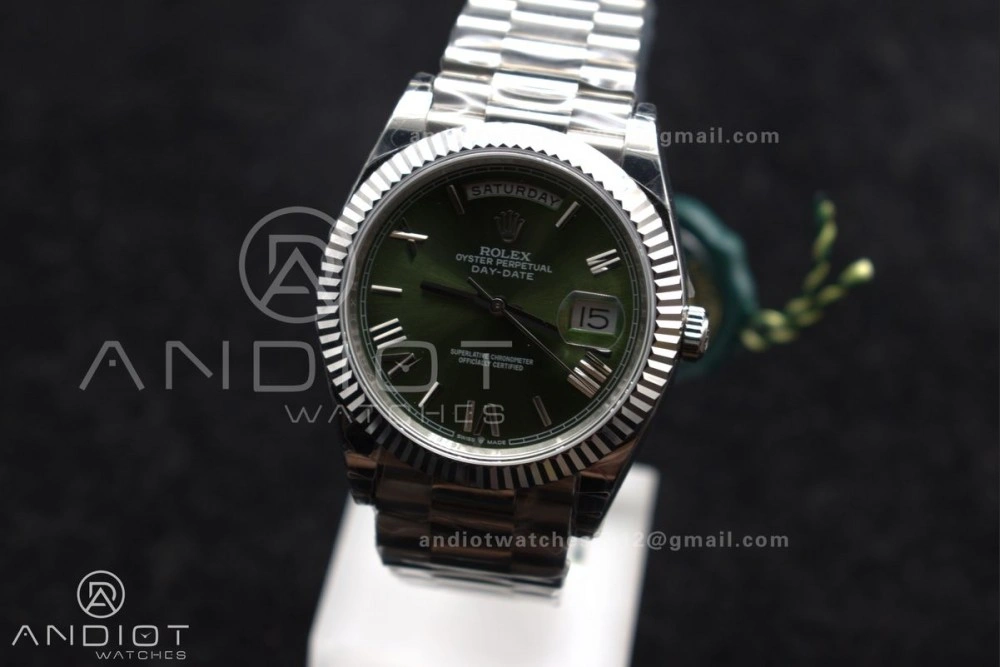DayDate 40 SS GSF Gain Weight Green Roman Dial Bezel on President Bracelet A Flexible 719