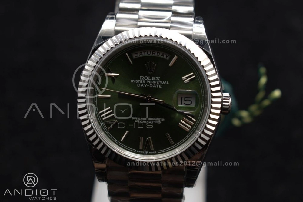 DayDate 40 SS GSF Gain Weight Green Roman Dial Bezel on President Bracelet A Flexible 719