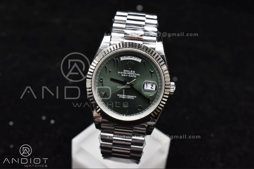 Breathable DayDate 40 SS JDF 904L Steel Green Arabic Dial on President Bracelet VR3255 V3 (Gain Weight) 722