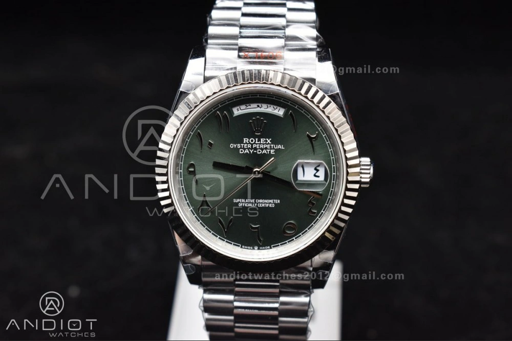 Breathable DayDate 40 SS JDF 904L Steel Green Arabic Dial on President Bracelet VR3255 V3 (Gain Weight) 722
