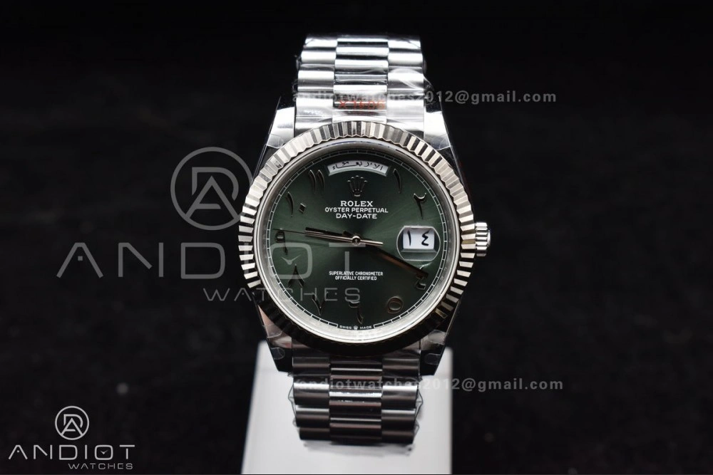 Breathable DayDate 40 SS JDF 904L Steel Green Arabic Dial on President Bracelet VR3255 V3 (Gain Weight) 722