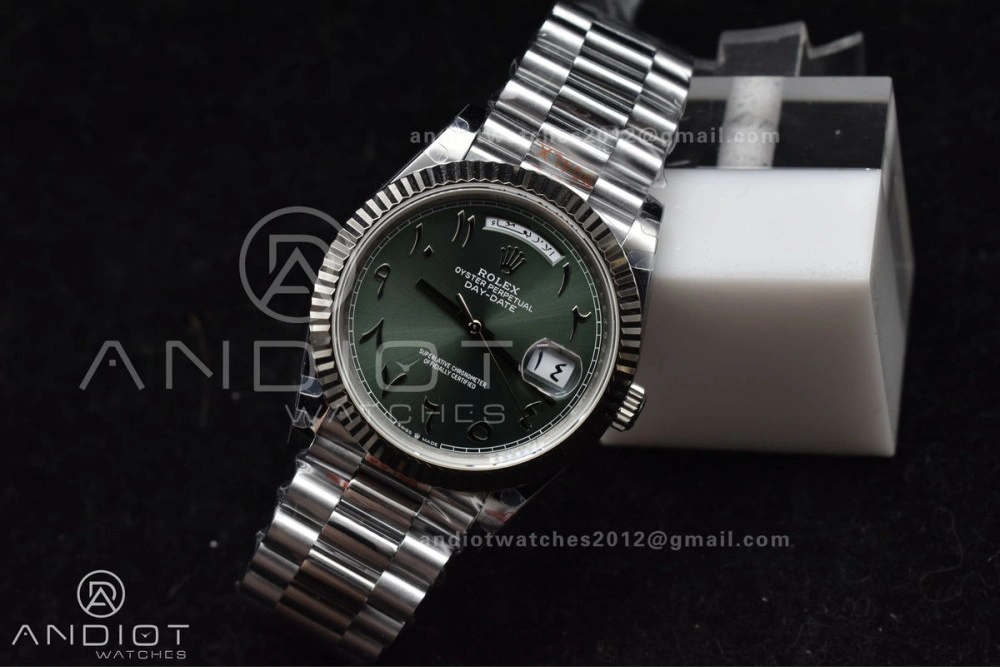 Breathable DayDate 40 SS JDF 904L Steel Green Arabic Dial on President Bracelet VR3255 V3 (Gain Weight) 722