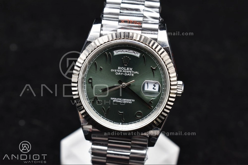Breathable DayDate 40 SS JDF 904L Steel Green Arabic Dial on President Bracelet VR3255 V3 (Gain Weight) 722