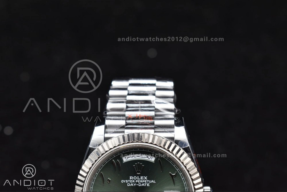 Breathable DayDate 40 SS JDF 904L Steel Green Arabic Dial on President Bracelet VR3255 V3 (Gain Weight) 722