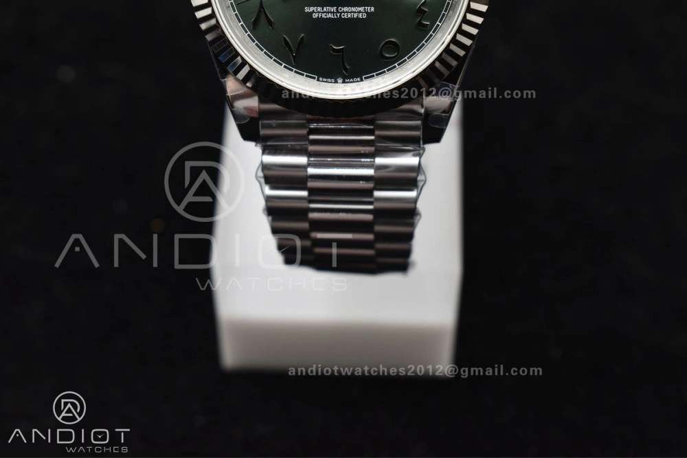 Breathable DayDate 40 SS JDF 904L Steel Green Arabic Dial on President Bracelet VR3255 V3 (Gain Weight) 722