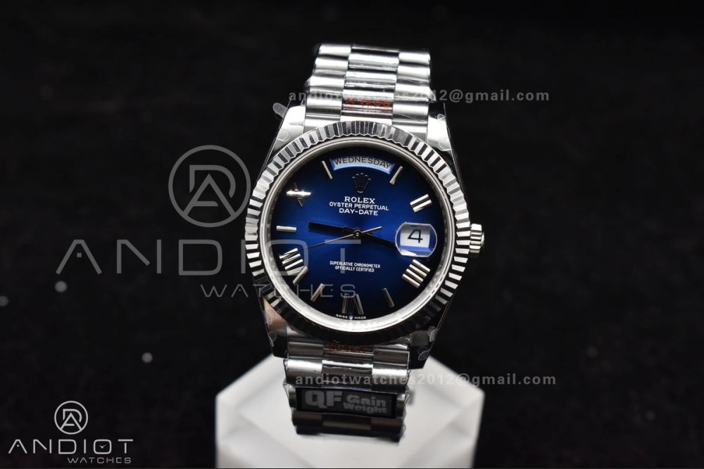 EyeCatching DayDate 40 SS QF Best Edition 904L Steel Blue Black Dial on President Bracelet A2836 V4 (Gain Weight) 724