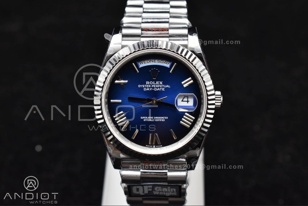 EyeCatching DayDate 40 SS QF Best Edition 904L Steel Blue Black Dial on President Bracelet A2836 V4 (Gain Weight) 724