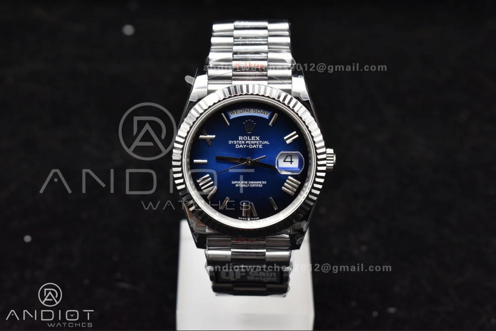 EyeCatching DayDate 40 SS QF Best Edition 904L Steel Blue Black Dial on President Bracelet A2836 V4 (Gain Weight) 724