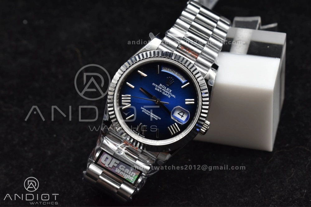 EyeCatching DayDate 40 SS QF Best Edition 904L Steel Blue Black Dial on President Bracelet A2836 V4 (Gain Weight) 724