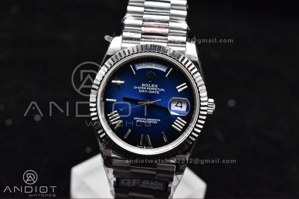 EyeCatching DayDate 40 SS QF Best Edition 904L Steel Blue Black Dial on President Bracelet A2836 V4 (Gain Weight) 724