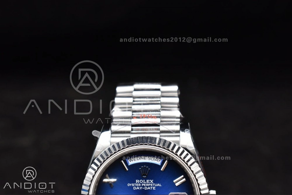 EyeCatching DayDate 40 SS QF Best Edition 904L Steel Blue Black Dial on President Bracelet A2836 V4 (Gain Weight) 724