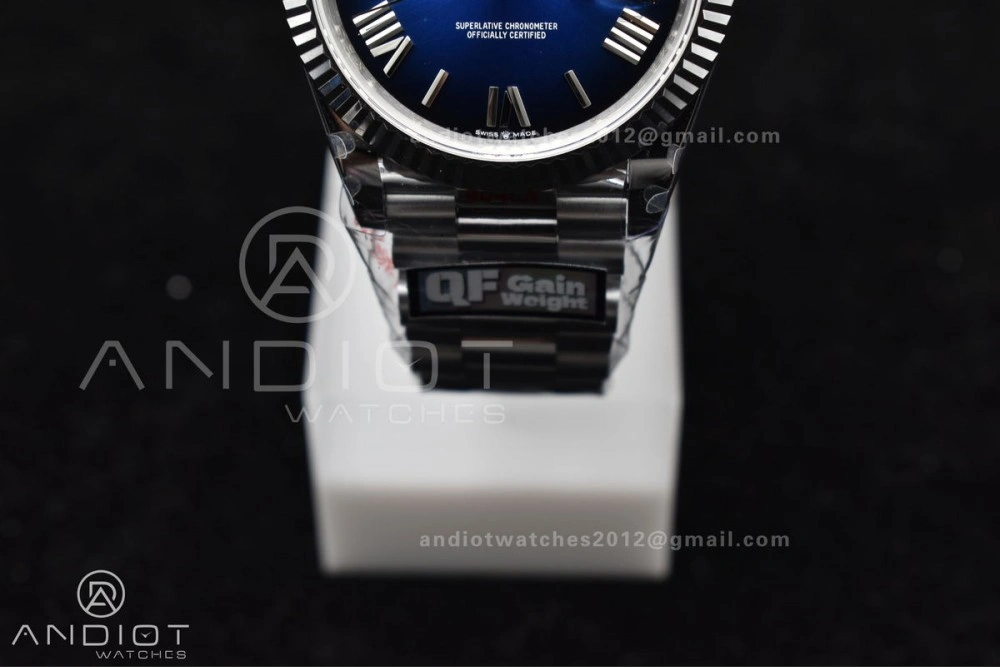 EyeCatching DayDate 40 SS QF Best Edition 904L Steel Blue Black Dial on President Bracelet A2836 V4 (Gain Weight) 724