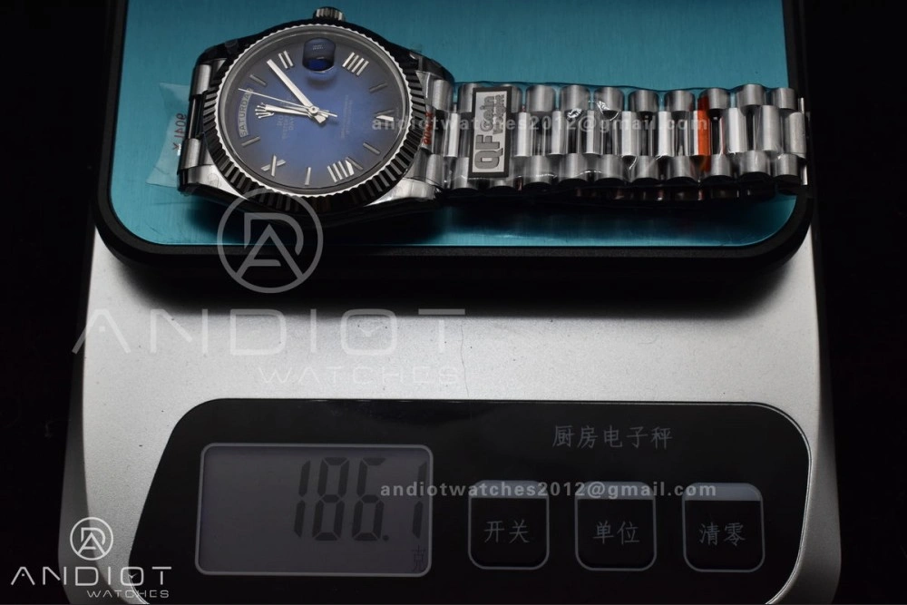 EyeCatching DayDate 40 SS QF Best Edition 904L Steel Blue Black Dial on President Bracelet A2836 V4 (Gain Weight) 724