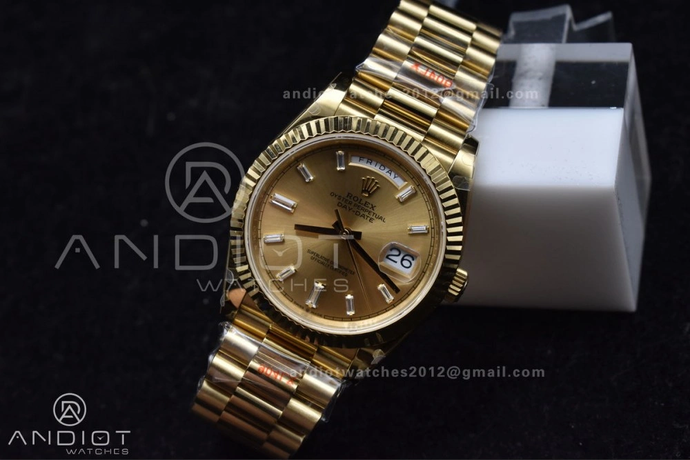 DayDate 40 YG GMF Gain Weight 904L Steel Gold Dial Diamond Markers On President Bracelet A3255 V Fashionable 723