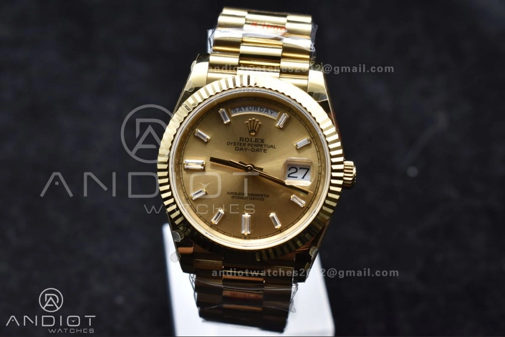 DayDate 40 YG GMF Gain Weight 904L Steel Gold Dial Diamond Markers On President Bracelet A3255 V Fashionable 723