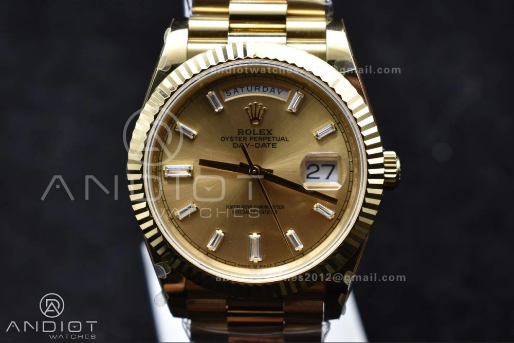 DayDate 40 YG GMF Gain Weight 904L Steel Gold Dial Diamond Markers On President Bracelet A3255 V Fashionable 723