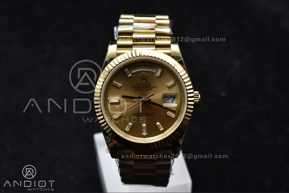 DayDate 40 YG GMF Gain Weight 904L Steel Gold Dial Diamond Markers On President Bracelet A3255 V Fashionable 723