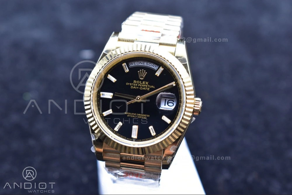 SoftTouch DayDate 40 YG GMF Plated 904L Steel Black Dial Crystal Markers On President Bracelet A2836 V 721
