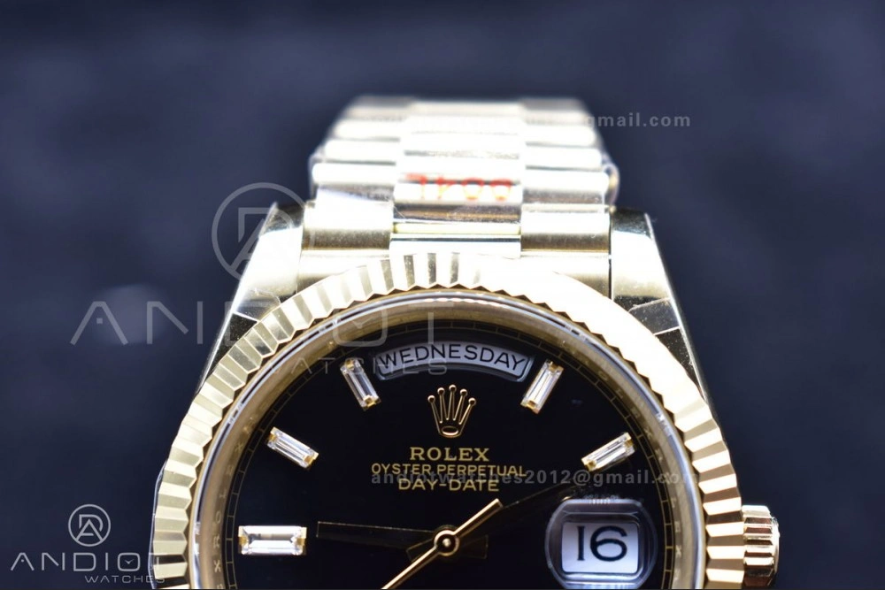 SoftTouch DayDate 40 YG GMF Plated 904L Steel Black Dial Crystal Markers On President Bracelet A2836 V 721