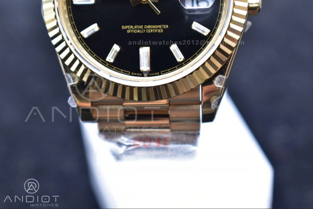 SoftTouch DayDate 40 YG GMF Plated 904L Steel Black Dial Crystal Markers On President Bracelet A2836 V 721