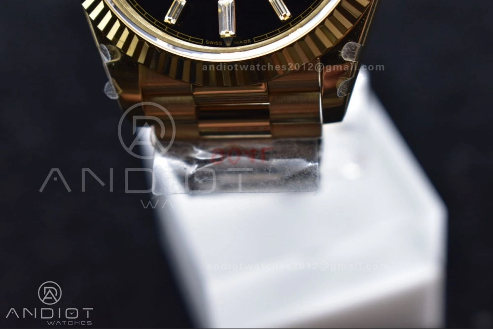 SoftTouch DayDate 40 YG GMF Plated 904L Steel Black Dial Crystal Markers On President Bracelet A2836 V 721