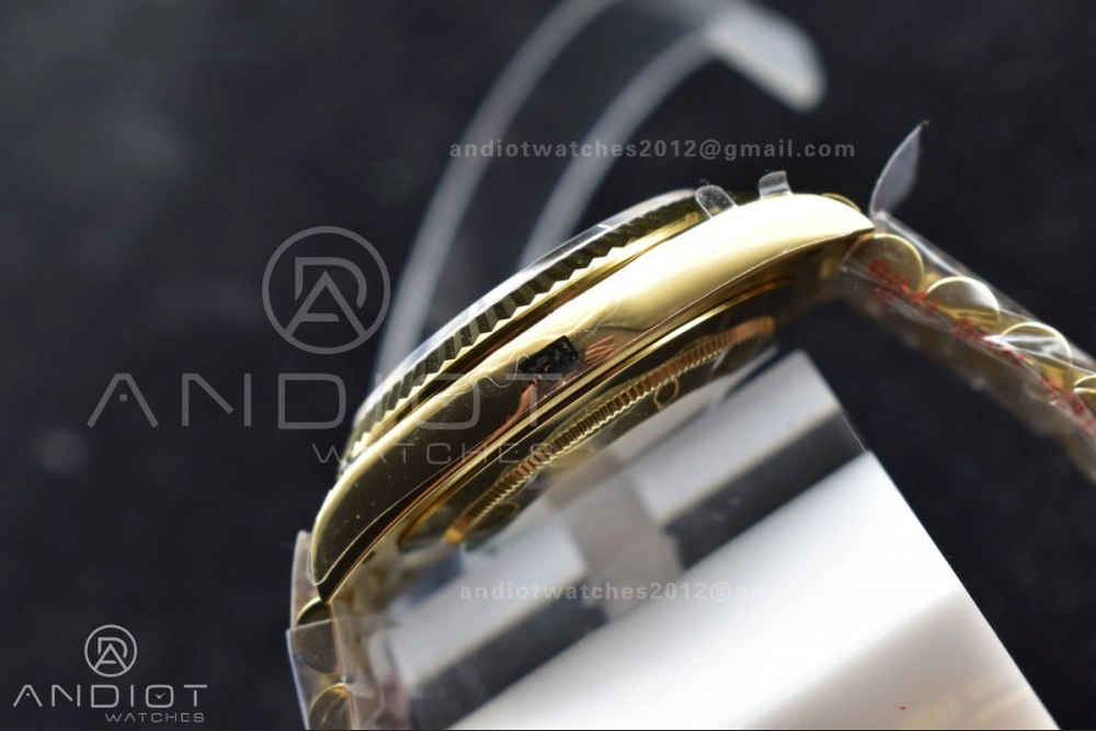 SoftTouch DayDate 40 YG GMF Plated 904L Steel Black Dial Crystal Markers On President Bracelet A2836 V 721
