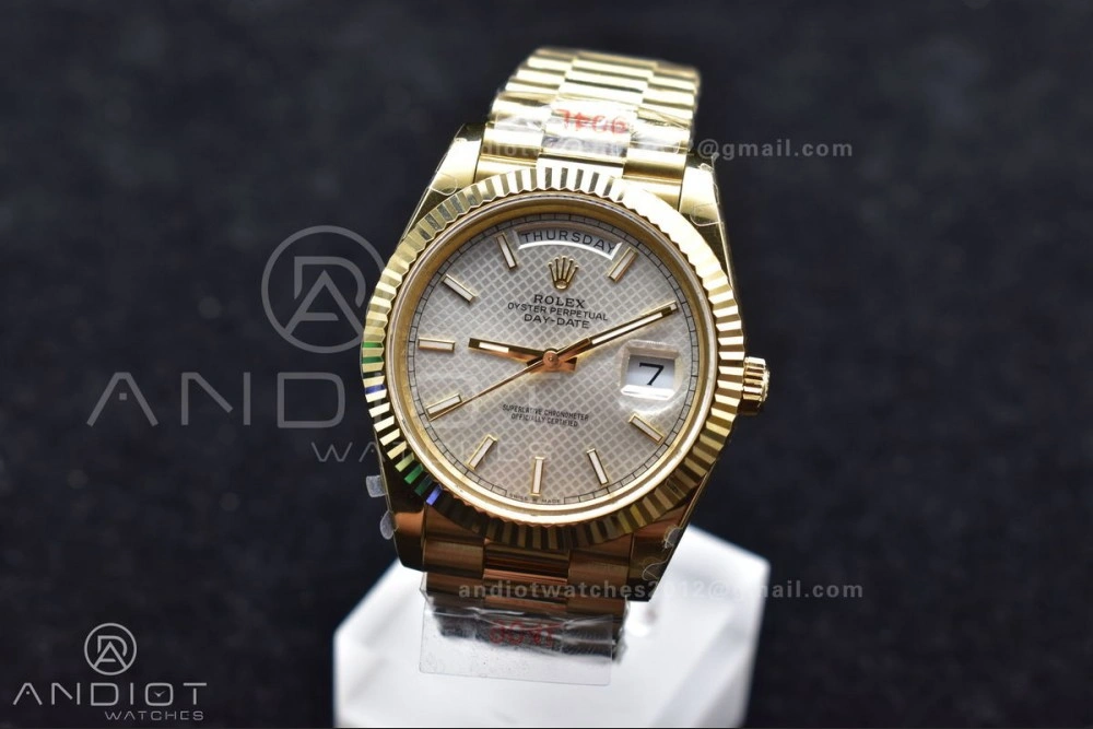 DayDate 40 YG GMF Plated 904L Steel Checked Dial Crystal Markers On President Bracelet A2836 V Practical 772
