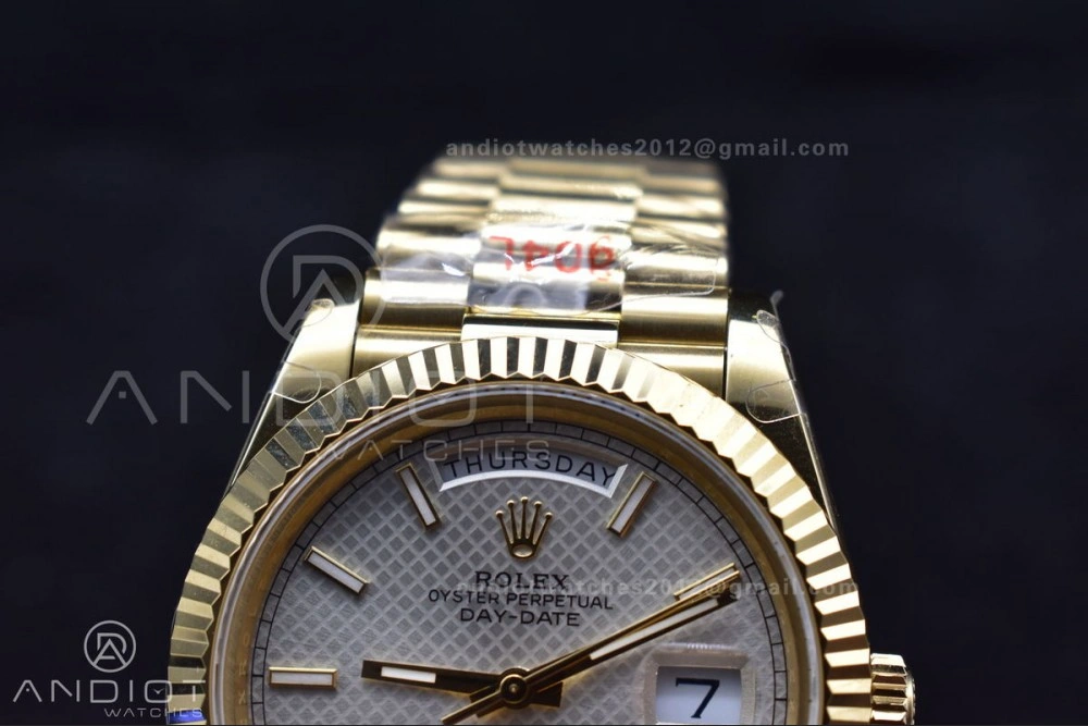DayDate 40 YG GMF Plated 904L Steel Checked Dial Crystal Markers On President Bracelet A2836 V Practical 772